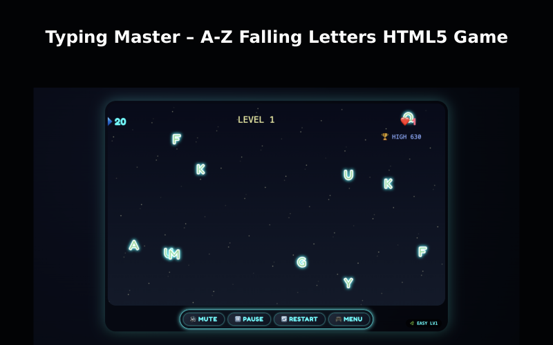 Typing Master – Juego HTML5 de letras que caen de AZ