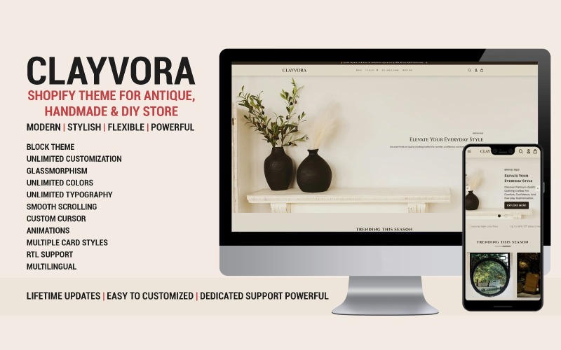 Clayvora – Shopify-thema voor antiek-, handgemaakte en doe-het-zelfwinkels