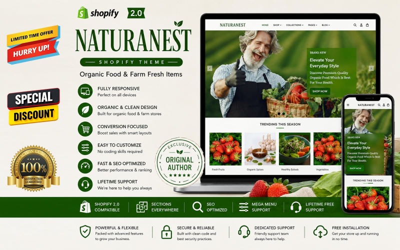 NaturaNest – Shopify-thema voor biologische voedingswinkels en winkels met verse producten van de boerderij