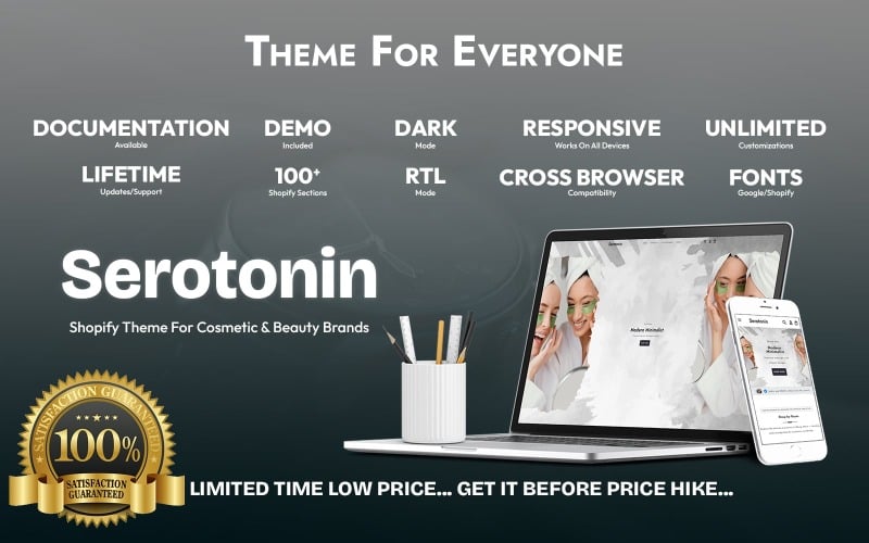 Szerotonin – Shopify téma kozmetikai és szépségápolási márkáknak