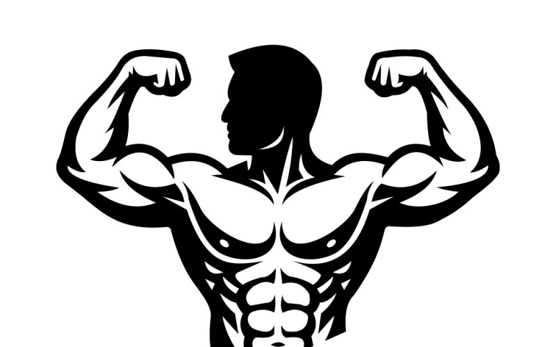 Silhouet van een gespierde bodybuilder die zijn spieren aanspant. Vectorillustratie voor fitness, sportschool en krachttraining.