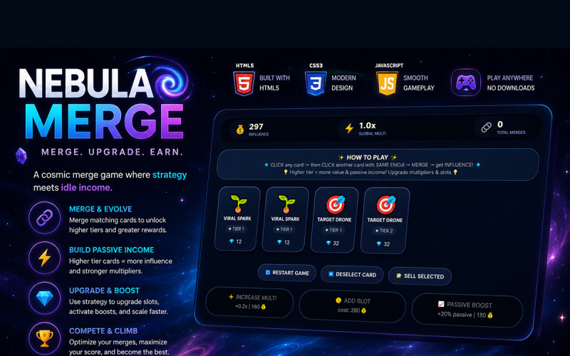 NEBULA MERGE | Magnata do Marketing | GRÁTIS | Jogos em HTML