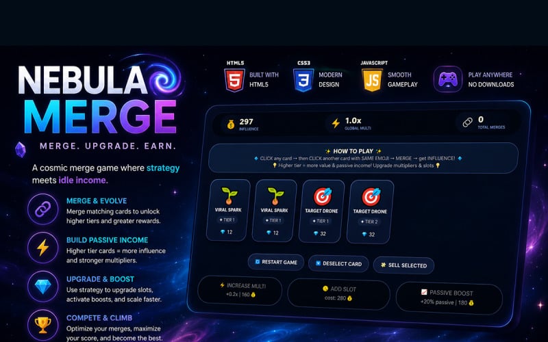 NEBULA MERGE | Marketing Tycoon | FREE | HTML Games