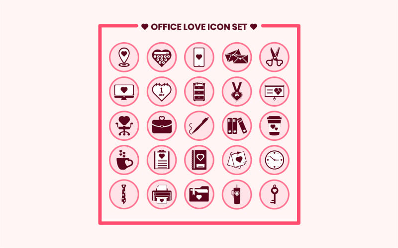 Office Love - Cute Pink Office and Stationery Icon Set