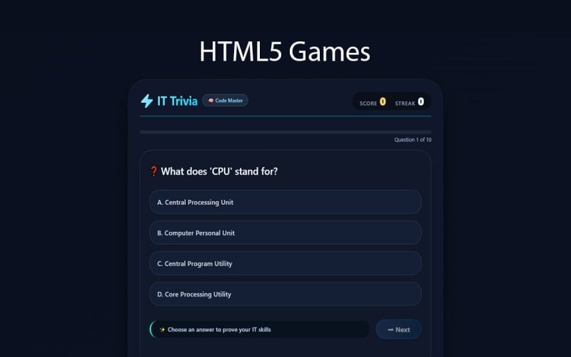 Sfida a quiz di informatica | Giochi HTML5 |
