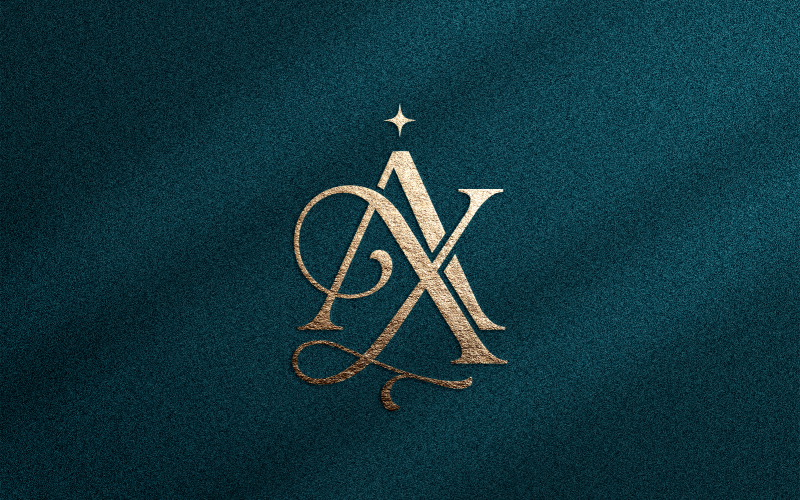 Lyxig AX-monogramlogotyp för skönhetsmärken