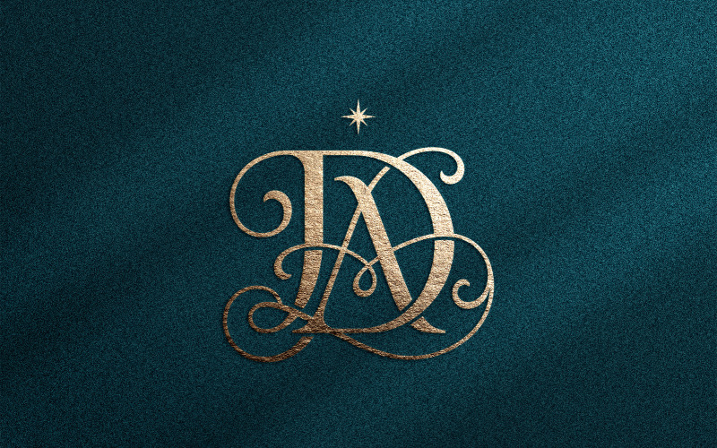 Lyxig DA-monogramlogotyp för kosmetikmärken