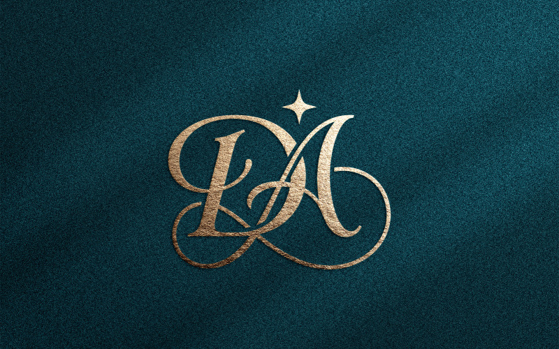 Lyxig DA-monogramlogotyp för premium skönhetsmärken