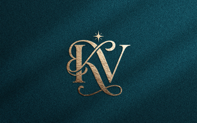 Lyxig KV-monogramlogotyp för eleganta skönhetsmärken