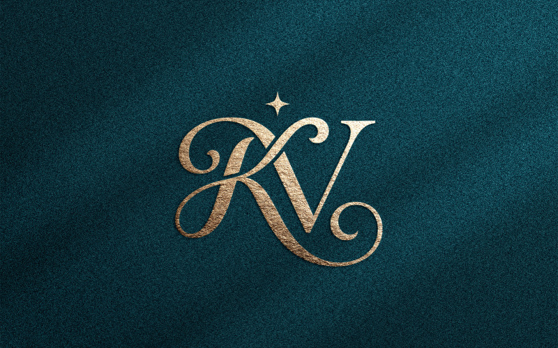 Lyxig KV-monogramlogotyp för premium skönhetsvarumärke