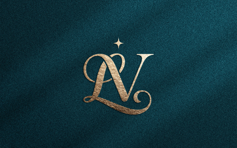 Lyxig LV-monogramlogotyp för skönhetsmärken