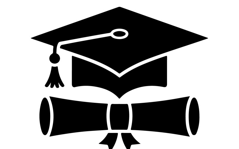 Minimalistisch afstudeerhoedje en diploma vectoricoon