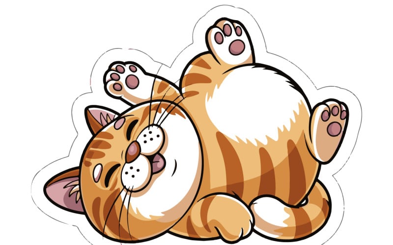 Schattige luie kat cartoon sticker illustratie