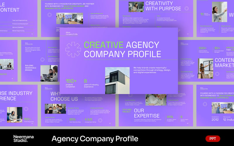 Presentazione PowerPoint dell'agenzia creativa Purple Creative Agency