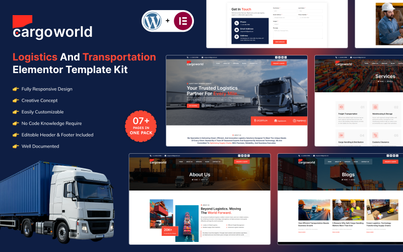 Cargo World – Elementor-mallkit för logistik och transport
