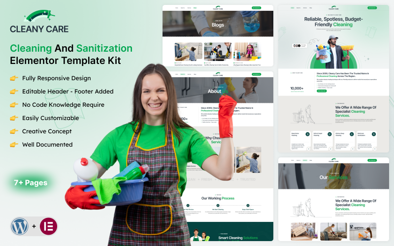 Cleany Care – Temizlik ve Dezenfeksiyon Elementor Şablon Kiti