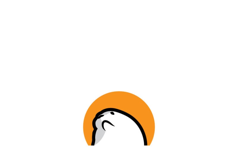 Logo minimaliste en forme d'arche orange représentant une tête de morse et un phoque arctique