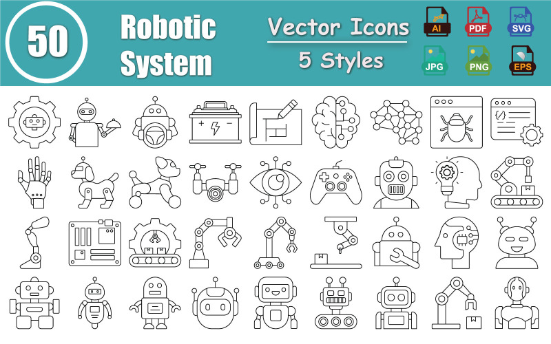 Robotický systém vektorové ikony Pack