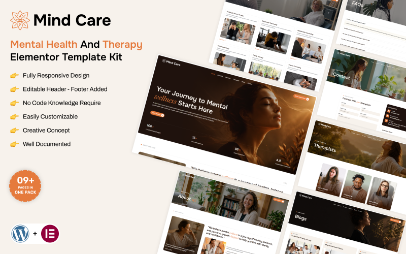Mind Care – Набор шаблонов Elementor для оформления кабинета психолога и терапии.