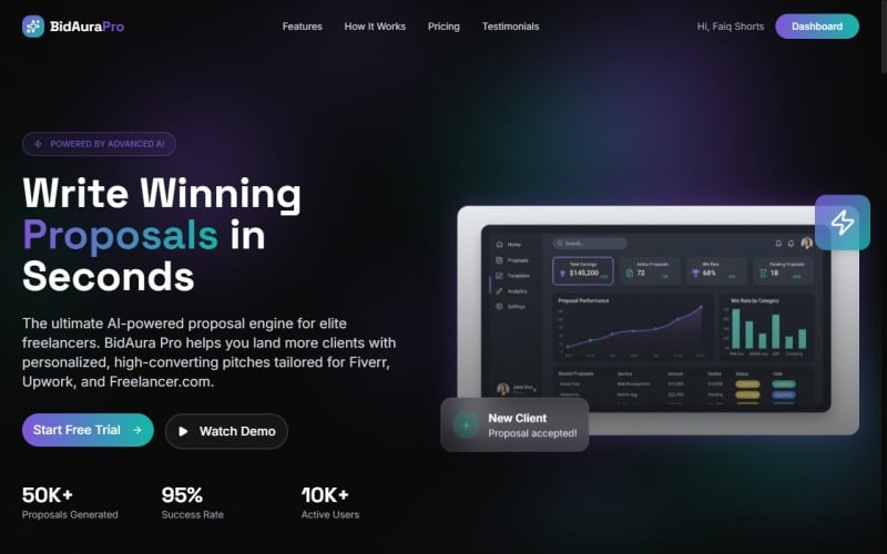 BidAura Pro - Генератор пропозицій для фріланс-проектів на базі штучного інтелекту (AI) SaaS