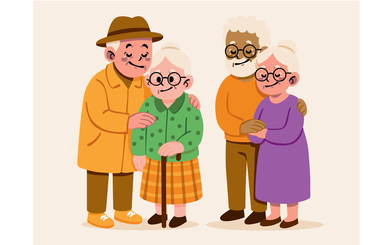 Cheerful Illustration featuring Four Elderly People