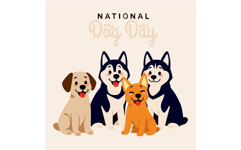 Illustratie van vier honden in cartoonstijl.