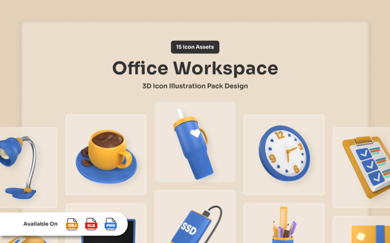 Office Workspace 3D Icons