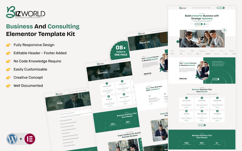 BizWorld – Kit di modelli Elementor per aziende e società di consulenza