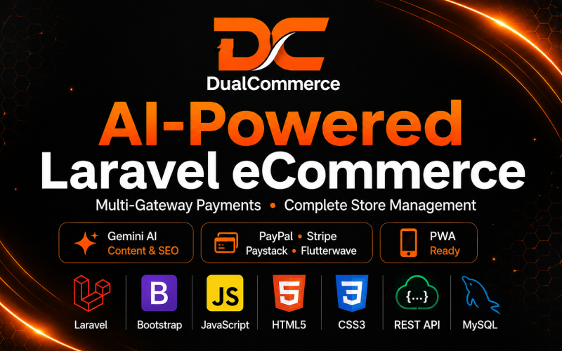 DualCommerce – CMS per e-commerce basato su Laravel e intelligenza artificiale con pagamenti multi-gateway.