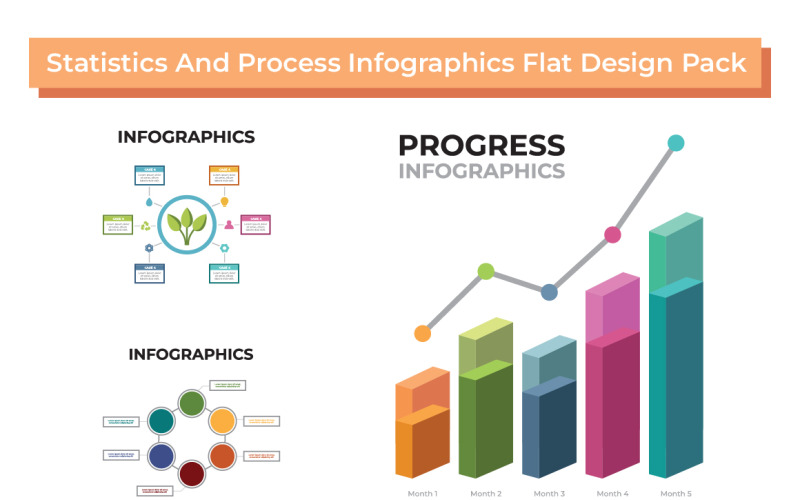 Pacchetto di infografiche su statistiche e processi