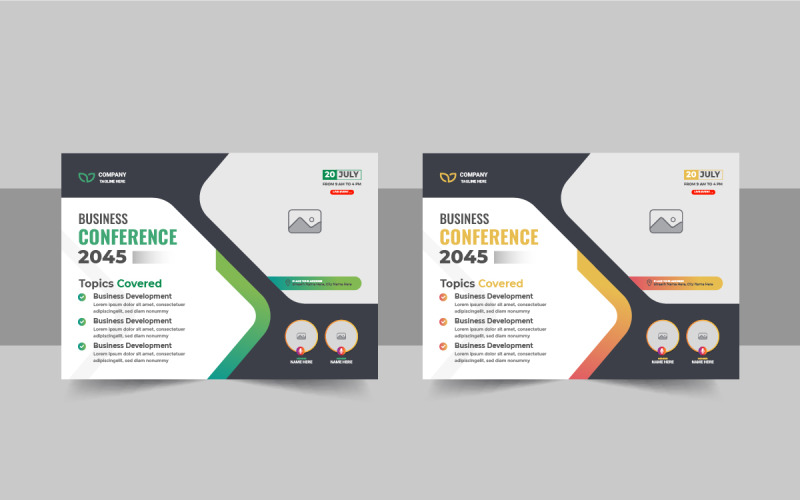 Modelo de flyer horizontal para conferência corporativa e banner de convite para webinar ao vivo