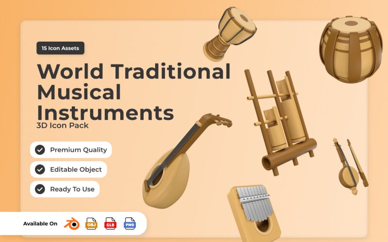 Traditionella musikinstrument 3D-ikonpaket