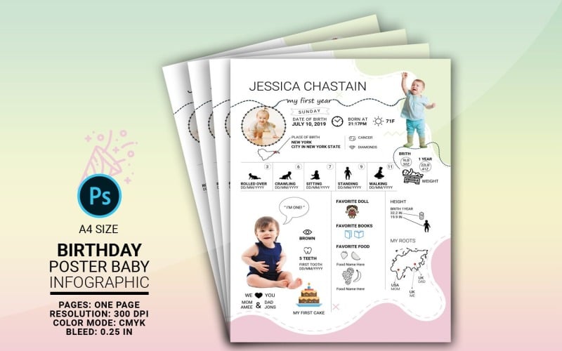 Pôster de aniversário para bebê - Infográfico