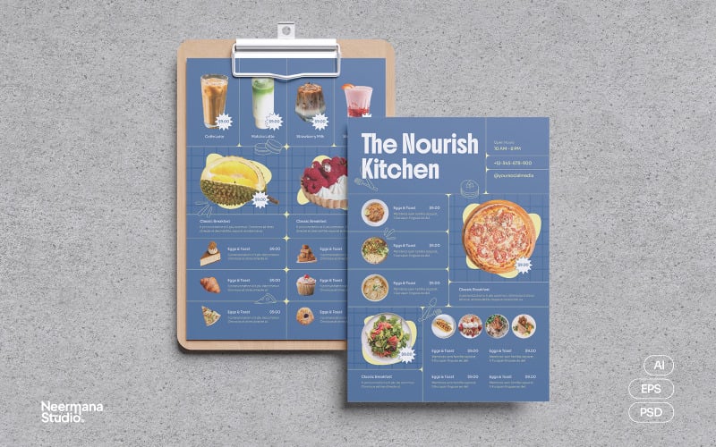 Modèle de menu de cuisine virtuelle