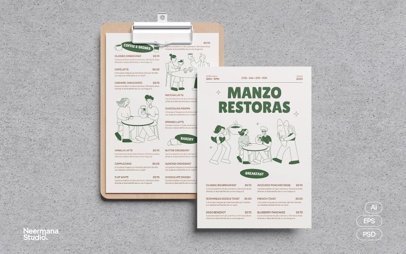 Minimalista retró kávézó étlap