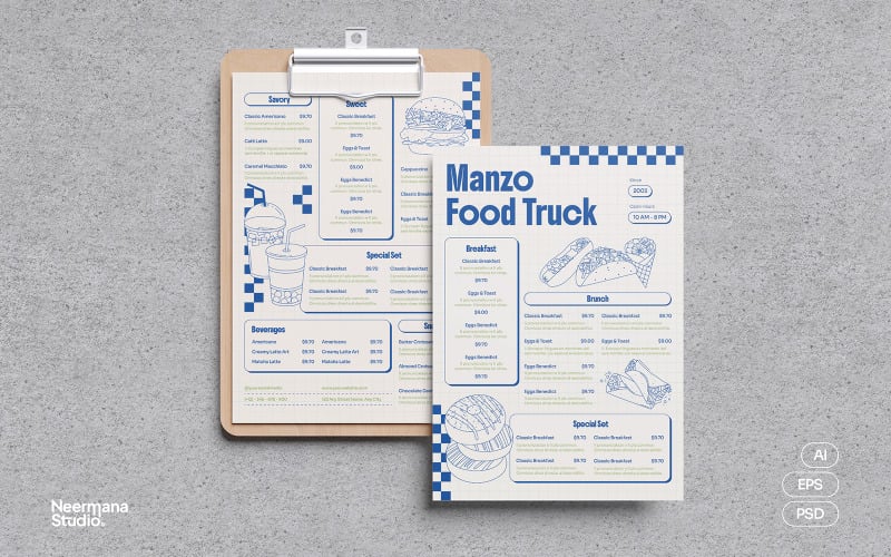 Menu minimaliste rétro pour food truck