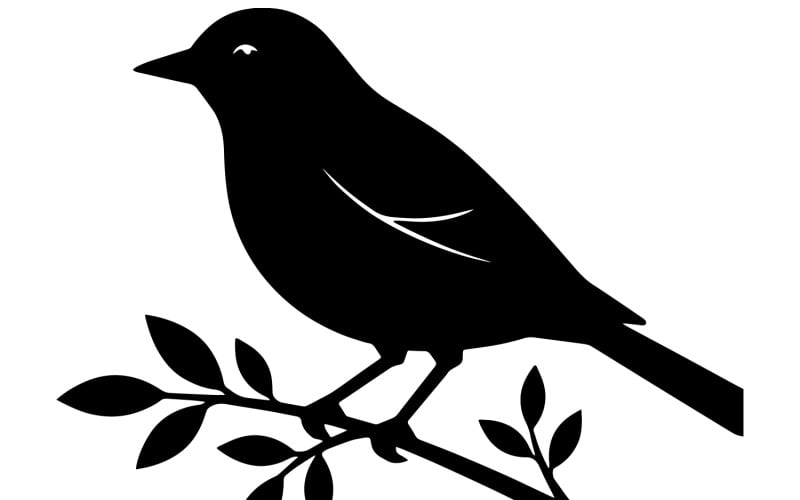 Silhouette minimalista di un uccello su un ramo frondoso