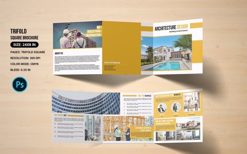 Brochure à trois volets d'architecture carrée
