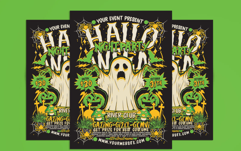 Flyer vert pour la soirée d'Halloween