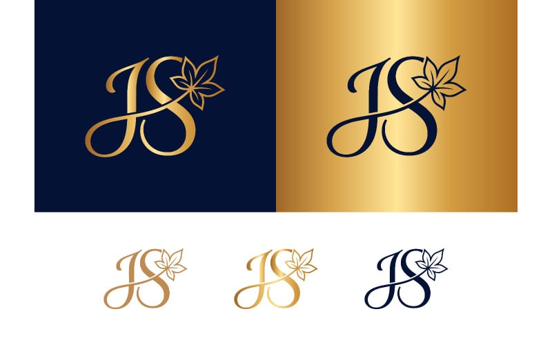 Logo monogramme en lettres noires avec élément de feuille.