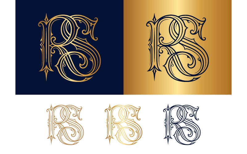 Initiales monogrammes « rs » en écriture ornementale pour emblèmes.