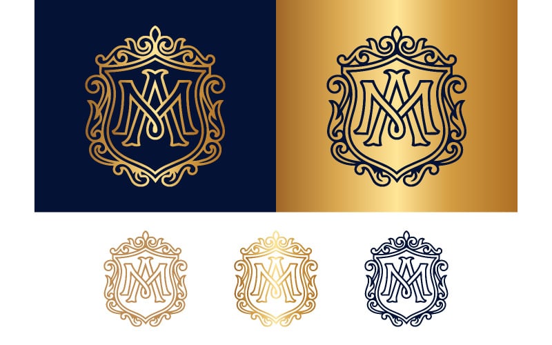 Emblema monogramma a forma di scudo per il branding di lusso.