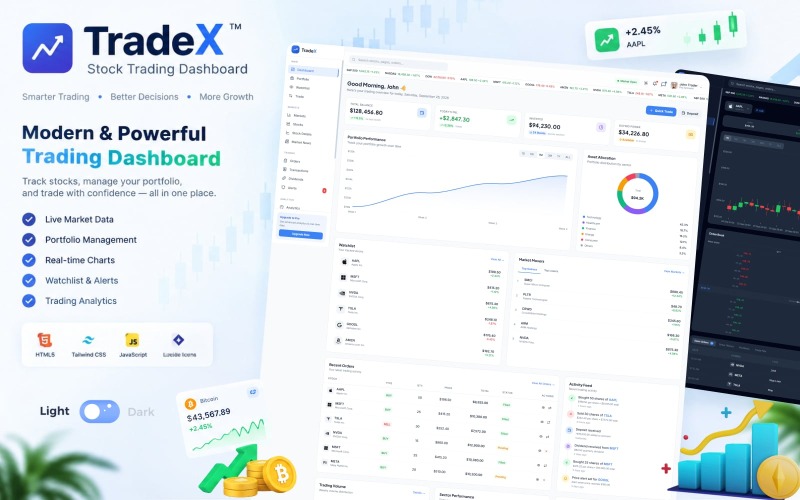 TradeX – HTML5-Vorlage für das Aktienhandels-Dashboard mit Tailwind CSS