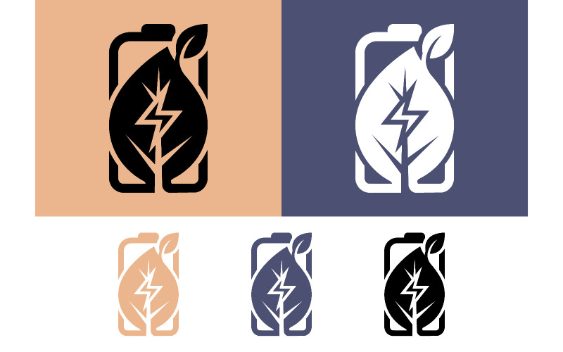 Logo de feuille de batterie, symbole d'énergie et de technologie verte.