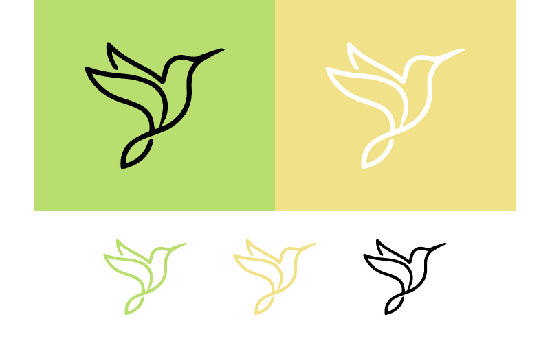 Logo con colibrì su sfondo verde e giallo.