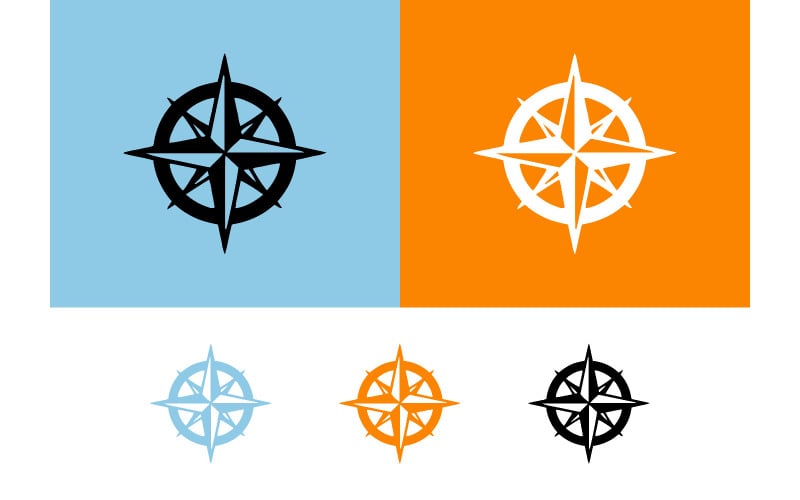 Kompasroossymbolen in zwart, wit, blauw en oranje.