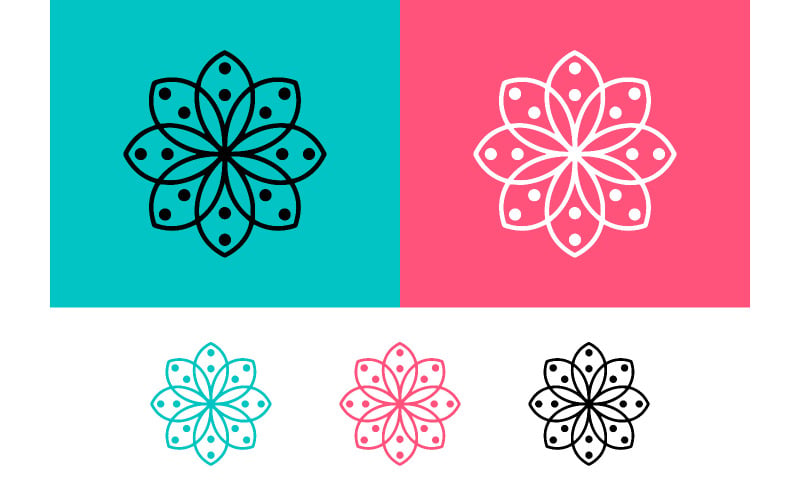 Abstracte bloemenprint met turquoise en roze achtergronden.
