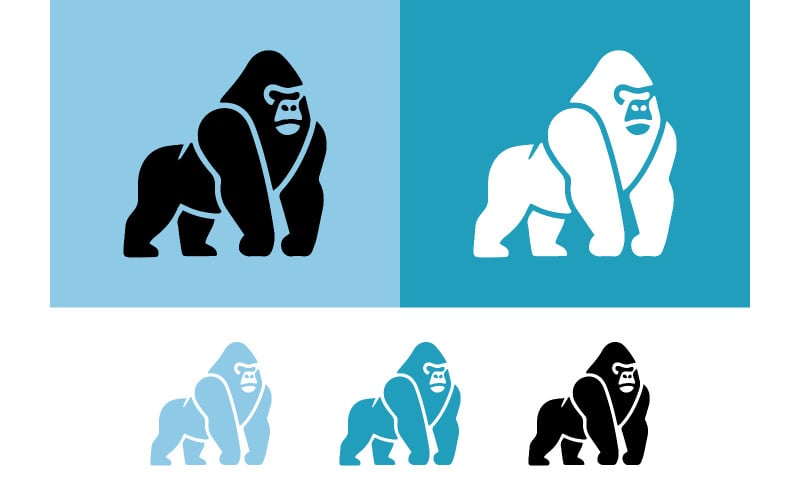Gorilla loopt tegen een blauwgroene achtergrond.