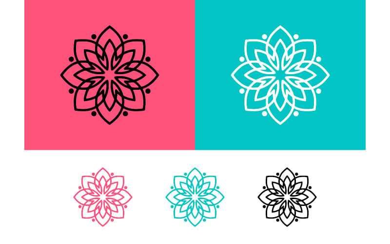 Motifs floraux modernes sur fond rose et turquoise.