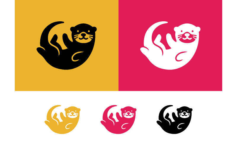 Logo mignon de loutre en rose et noir.
